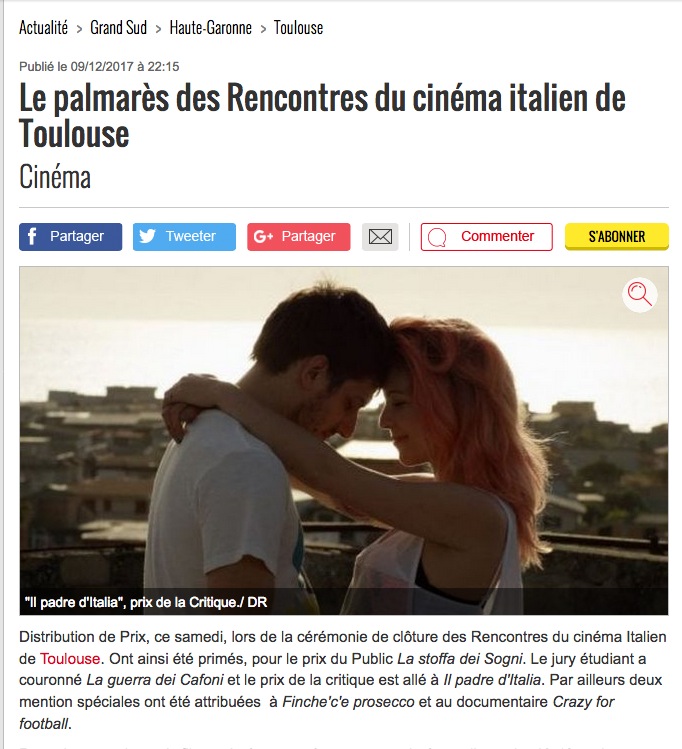 Le palmarès des Rencontres du cinéma italien de Toulouse