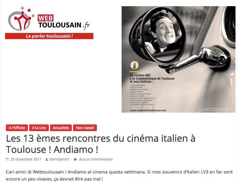 Les 13e rencontres du cinéma italien à Toulouse ! Andiamo !