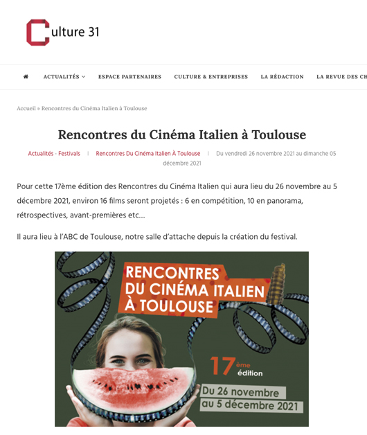 Culture 31 - Rencontres du Cinéma Italien à Toulouse
