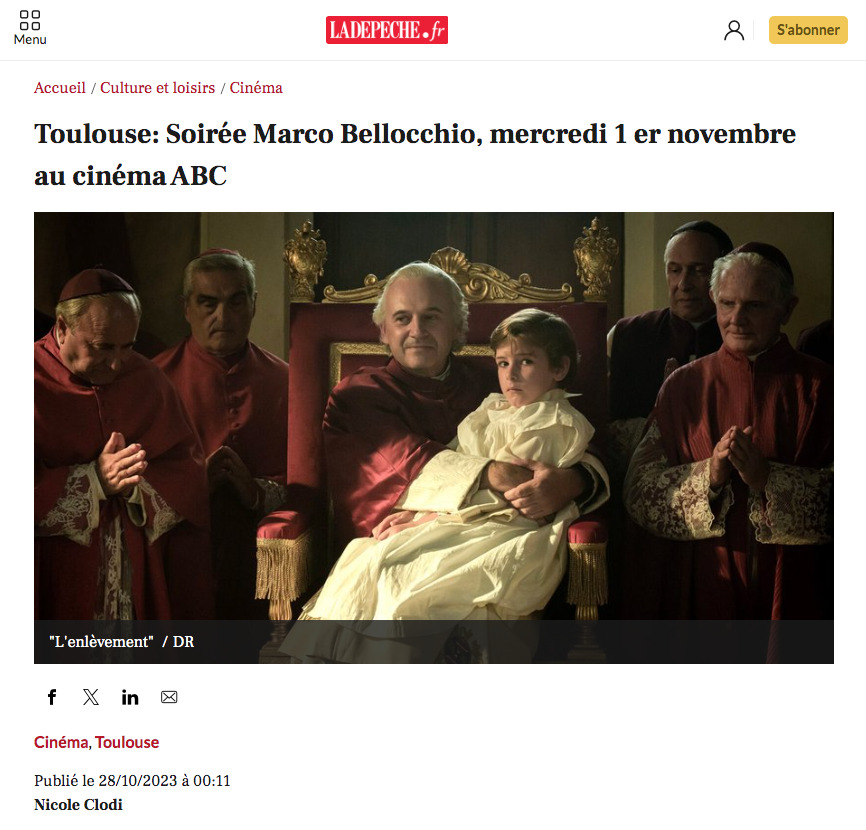 Toulouse: Soirée Marco Bellocchio, mercredi 1 er novembre au cinéma ABC